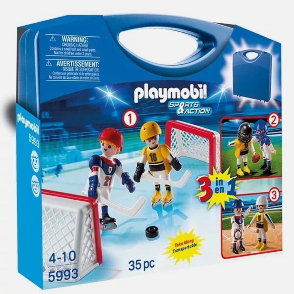 Playmobil sports & action 3 in 1 Hockey football baseball 35 piece NWT